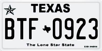 TX license plate BTF0923