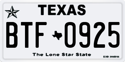 TX license plate BTF0925