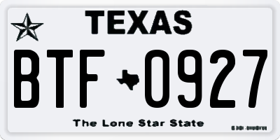 TX license plate BTF0927