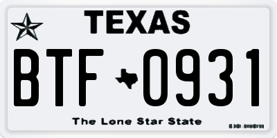 TX license plate BTF0931