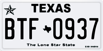 TX license plate BTF0937