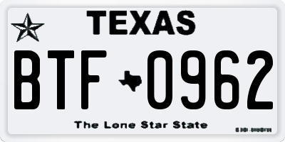 TX license plate BTF0962