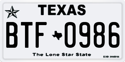 TX license plate BTF0986
