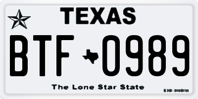 TX license plate BTF0989