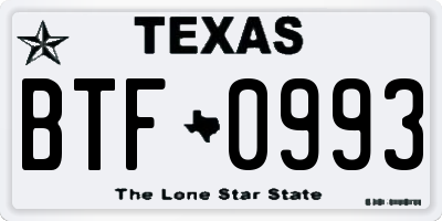 TX license plate BTF0993