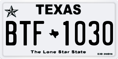 TX license plate BTF1030