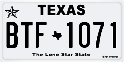 TX license plate BTF1071
