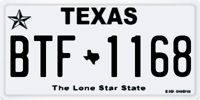 TX license plate BTF1168