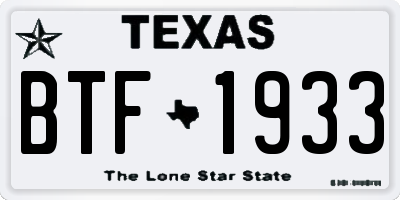 TX license plate BTF1933