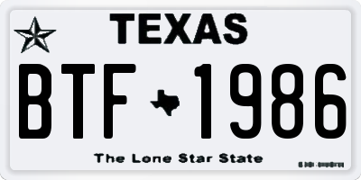 TX license plate BTF1986