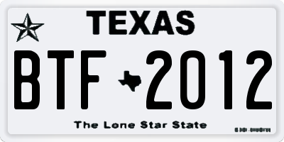 TX license plate BTF2012