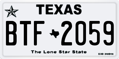 TX license plate BTF2059