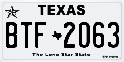 TX license plate BTF2063