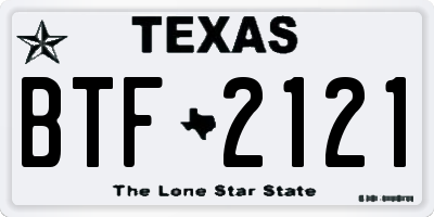 TX license plate BTF2121