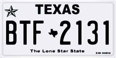 TX license plate BTF2131