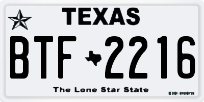 TX license plate BTF2216