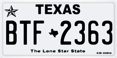 TX license plate BTF2363
