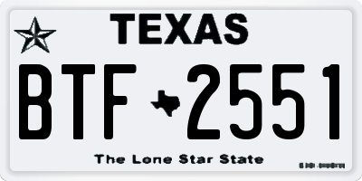 TX license plate BTF2551
