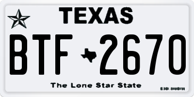 TX license plate BTF2670