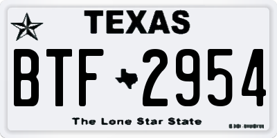 TX license plate BTF2954