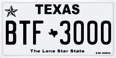 TX license plate BTF3000