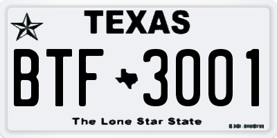 TX license plate BTF3001
