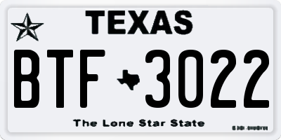 TX license plate BTF3022