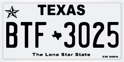 TX license plate BTF3025