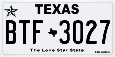 TX license plate BTF3027