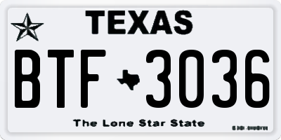 TX license plate BTF3036