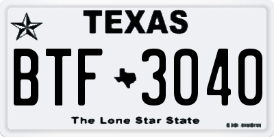 TX license plate BTF3040