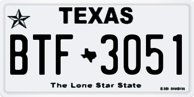 TX license plate BTF3051