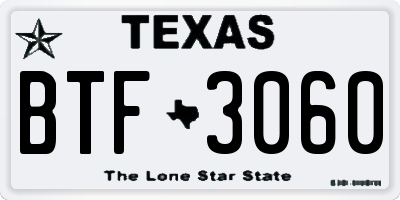 TX license plate BTF3060
