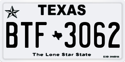 TX license plate BTF3062