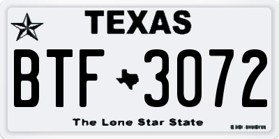 TX license plate BTF3072