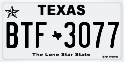 TX license plate BTF3077