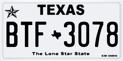 TX license plate BTF3078
