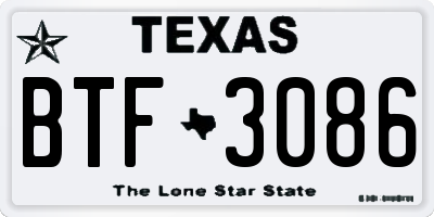 TX license plate BTF3086