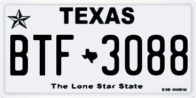 TX license plate BTF3088