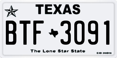 TX license plate BTF3091