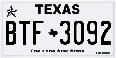 TX license plate BTF3092