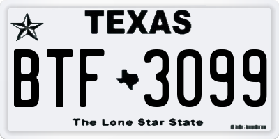 TX license plate BTF3099