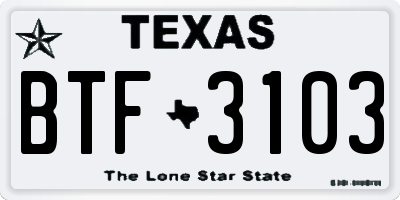TX license plate BTF3103