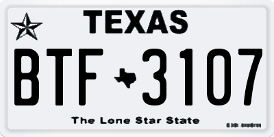 TX license plate BTF3107