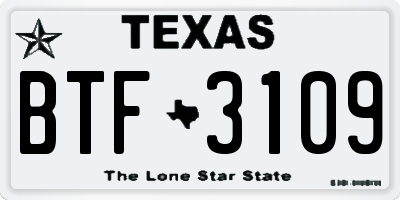 TX license plate BTF3109