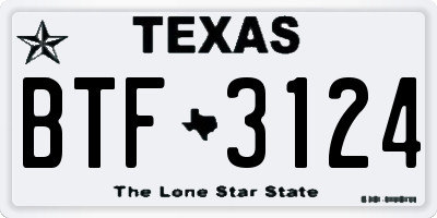 TX license plate BTF3124