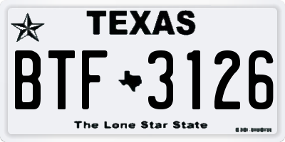 TX license plate BTF3126