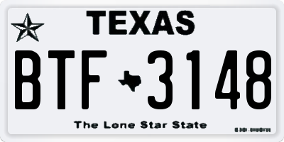 TX license plate BTF3148