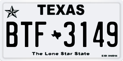 TX license plate BTF3149