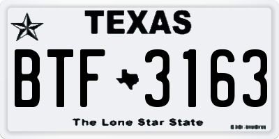 TX license plate BTF3163